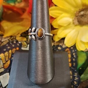 Tigers Eye Silver Plated Ring - Size 6 1/4